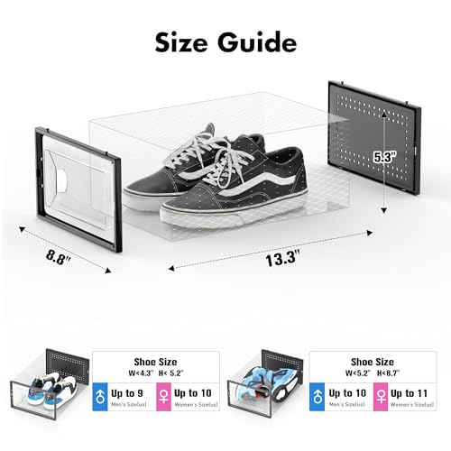 Foluck 15 Pack Shoe Storage Organizer Box Container Clear Plastic Stackable | Interlocking Design, Sturdy Dustproof Breathable, Fits Men's Size 9 Women's Size 10, for Closet Entryway Under Bed