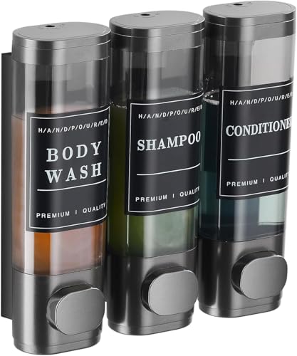 Cabo Deseado Shower Soap Dispenser Wall Mounted No Drill Shampoo Dispenser for Shower Wall Shampoo and Conditioner Dispenser Bathroom Hotel 3 * 350ml Gungray with Labels