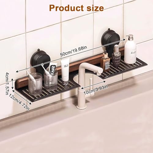 Bathroom Sink Shelf Over Faucet, No Drill 20 Inch Shower Caddy | Adhesive Wall Shelf for Bathroom Storage Organizer, Holds 5lb on Tile/Glass/Mirror (50CM)