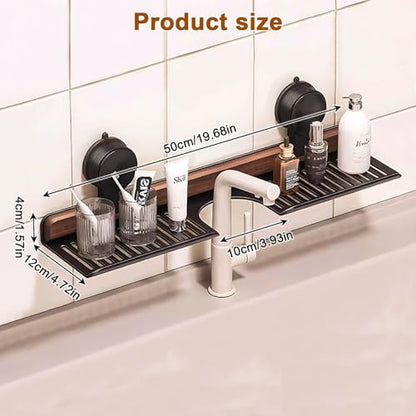 Bathroom Sink Shelf Over Faucet, No Drill 20 Inch Shower Caddy | Adhesive Wall Shelf for Bathroom Storage Organizer, Holds 5lb on Tile/Glass/Mirror (50CM)