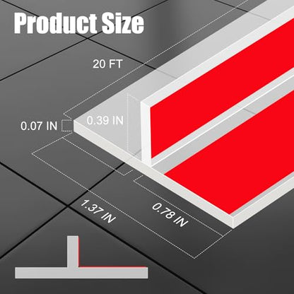 T-Shaped Door Draft Stopper 1.37 in x 20 FT Silicone Weather Stripping Door Seal Double-Sided Adhesive Draft Seal Tape for Doors Windows and Shower Glass Gaps, Side, Frame, Clear