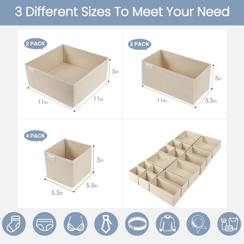 Drawer Organizer Clothes,16 Pack Underwear Drawer Organizers, Foldable Closet Organizers and Storage Dresser Drawer Dividers Clothing Organizer for Clothes, Socks, Scarves, Bra, Ties (Beige)