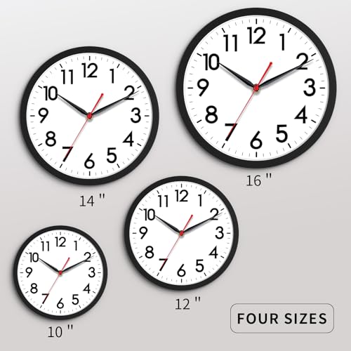 AKCISOT 10 Inch Wall Clock, Silent Battery Operated Analog Clock, Black | Classroom | Kitchen | Office | Easy to Read Numbers | Garage