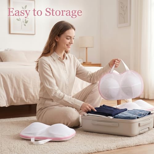 8 Pcs Bra Washing Bags, Lingerie Bag for Washing Brassiere, Pink, A-D Cups | Women & Girls Bra Washer Protector | Home and Travel Use | Concealed Zipper | Breathable Mesh Fabric | Easy to Clean