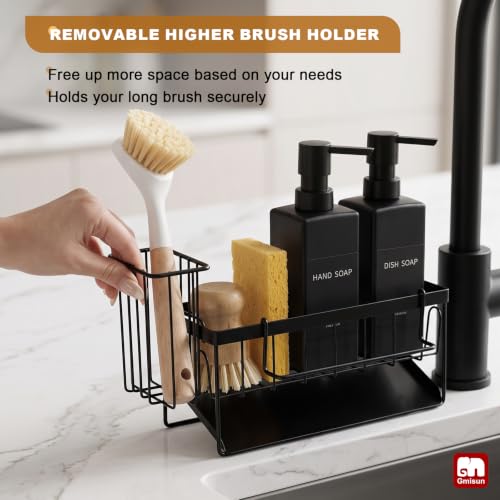 GMISUN Dish Soap Dispenser, 12 fl oz / 350 ml Dual Kitchen Soap Dispensers with Sponge Holder, Customized Matte Black Kitchen Soap Dispenser Set, Modern Hand and Dish Soap Bottle Set Removable