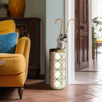 ZOEJADE 18”H Ceramic Umbrella Stand Modern Style Floor Vase for Entryway | Porcelain Umbrella Holder Contemporary Floor Vase for Storing Canes Walking Sticks for Entryway Indoor Home Decor White Gold