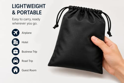 Premium Travel Slippers for Men, Foldable PU Leather Indoor Shoes with Storage Pouch, Non-Slip Portable Hotel & Airplane Slippers, Wipe-Clean Business Travel House Shoes, Black, Fits Up to US Men's 11