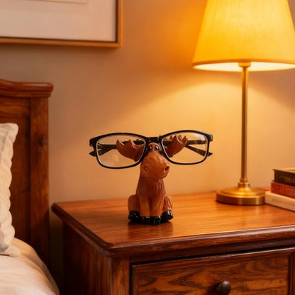 Moose Decor Family Figurine, Moose Eyeglass Holder Stand | Resin Sculptures For Entryway Home Office, Cute Phone Stand For Desk