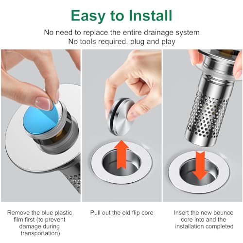 Bathroom Sink Drain Strainer,Universal Pop-Up Sink Stopper Hair Catcher, Anti-Clog Stainless Steel Drain Filter Basket, Removable Sink Drain for Bathroom Sink Stopper