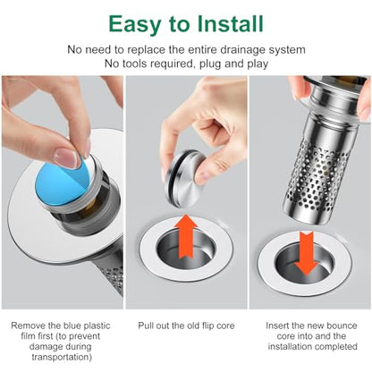 Bathroom Sink Drain Strainer,Universal Pop-Up Sink Stopper Hair Catcher, Anti-Clog Stainless Steel Drain Filter Basket, Removable Sink Drain for Bathroom Sink Stopper