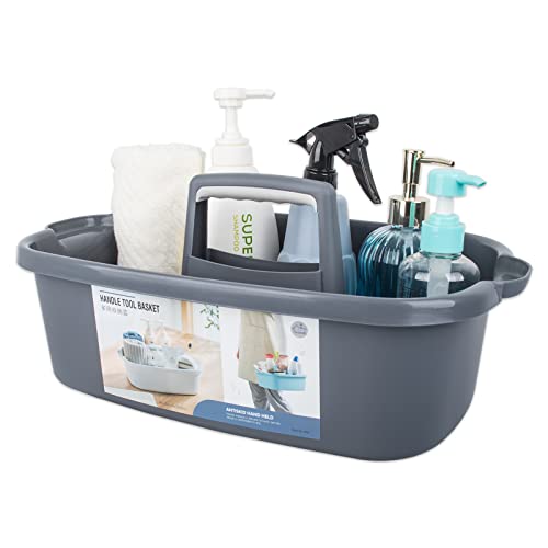 JiatuA Large Cleaning Supplies Caddy Portable Shower Caddy Basket Dark Gray | Sturdy Supply Organizer with Handle Plastic Bucket Tool Storage for Bathroom Bedroom Kitchen Garden College Dorm Essentials