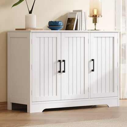 ChooChoo Modern Sideboard Buffet Cabinet with Adjustable Shelves | Coffee Bar Storage Cabinet, 3 Doors, for Kitchen, Dining Room, Living Room, White