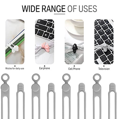 Nuanchu 40 Pcs Silicone Cable Ties Reusable Holder Adjustable Straps Multipurpose Charging Cable Organizer for Fastening Charging Cords Wires(4.17 Inch,Black, Gray)