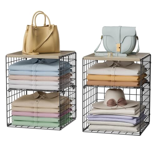 4-Tier Stackable Closet Organizers and Storage, Ad... (2 Count | Black-4 Tier)