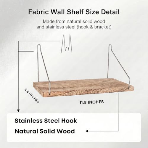 Fabric Wall Cubicle Shelf with Hooks for Work Decor, 11.8' Wooden Cubicle Organizer Storage Shelf with Hangers Cubicle Accessories for Women Men Desk, 2 Pack