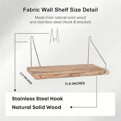 Fabric Wall Cubicle Shelf with Hooks for Work Decor, 11.8' Wooden Cubicle Organizer Storage Shelf with Hangers Cubicle Accessories for Women Men Desk, 2 Pack
