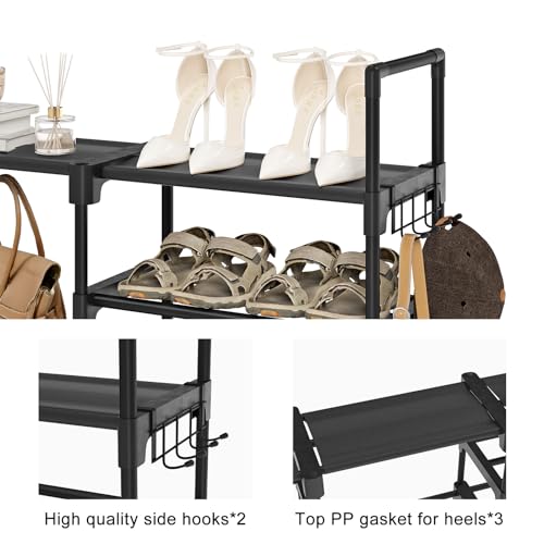 WOWLIVE 9 Tier 3-Column Shoe Rack, 50-55 Pairs Stackable Black | 50in Long for Larger Entryways, Removable Shelves Fit Tall Boots, Split into Multiple Units for Garage Closet