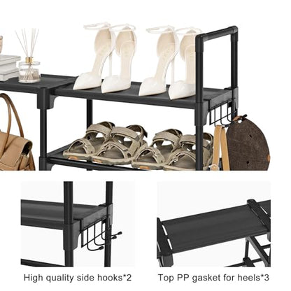WOWLIVE 9 Tier 3-Column Shoe Rack, 50-55 Pairs Stackable Black | 50in Long for Larger Entryways, Removable Shelves Fit Tall Boots, Split into Multiple Units for Garage Closet