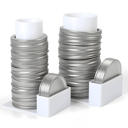 Mason Jar Lid Organizer and Storage, Canning Lids Holder Compatible with Regular and Wide Mouth, Holds 12 Lids&12 Rings per Pack (Set of 2) - White