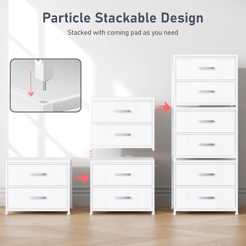DIMJ Stackable Storage Drawers for Closet Organizers and Storage - Small Dresser for Closet with 4 Fabric Drawers, Closet Storage Drawers, Dresser for Bedroom Organizer for Small Spaces, White
