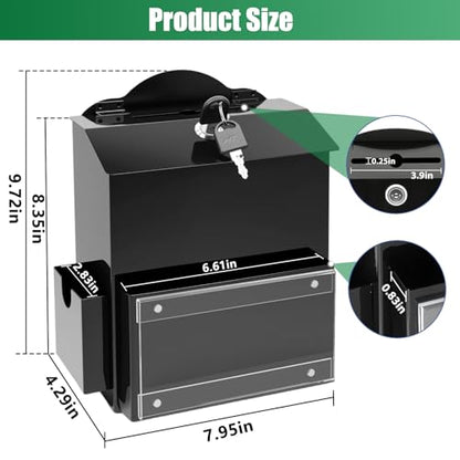 Metal Suggestion Box with Slot, Lockable Donation Box with Keys & 50 Cards | Wall/Tabletop Mounted Black Ballot Boxes, Magnetic Acrylic Sign Holder, 2 Storage Compartments, for Office School Church Shop