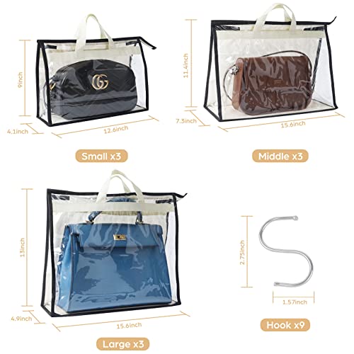 9 Pack Dust Bags for Handbags, Clear Handbag Storage, Purse Storage Organizer for Closet, Purse Cover Hanging Closet Organizer with Zipper | Purse Storage Organizer for Closet, Purse Cover Hanging Closet Organizer with Zipper