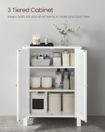 VASAGLE Floor Storage Cabinet, Freestanding Storage Unit with 2 Adjustable Shelves, for Bathroom Living Room Dining Kitchen, 11.8 x 23.6 x 31.5 Inches, Cloud White UBCB60WV1