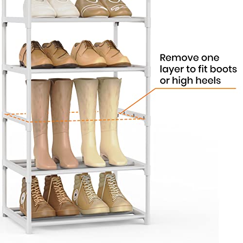 Metal Shoe Rack Organizer 10 Tiers, 20-24 Pairs Narrow Tall Shoe Racks for Closets Entryway - Vertical Boots Organizer Storage - Sturdy Shoe Shelf Cabinet White