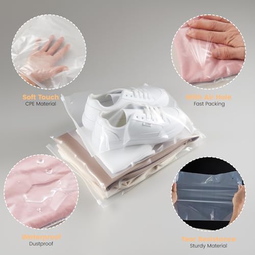 50 Pack Swimsuit Organizer Bags, 8x10 Inch Clear Zipper Storage Bags | Bathing Suit Storage with Vent Holes for Travel - Waterproof Reusable Plastic Bags for Clothes, Underwear, Socks Packing