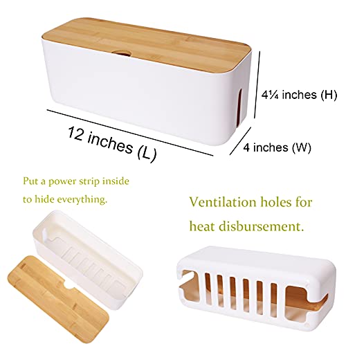 Changsuo Cable Management Box Small White, Extension Cord Organizer for Power Stripe Surge Protector Wire Management Concealer Cover Hider for Desktop Home Office Kitchen (White)