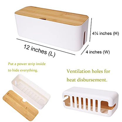 Changsuo Cable Management Box Small White, Extension Cord Organizer for Power Stripe Surge Protector Wire Management Concealer Cover Hider for Desktop Home Office Kitchen (White)