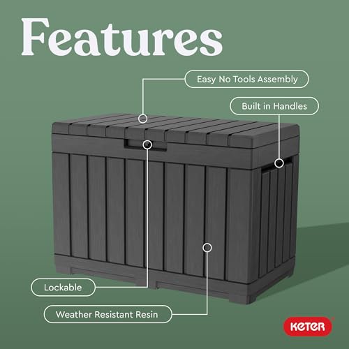 Keter Kentwood 50 Gal Outdoor Storage Box and Patio Side Table | Grey, Resin, Compact, Weatherproof, Lockable, Durable, Easy Assembly, Organization, Patio Cushions Storage