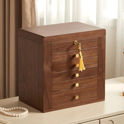 Black Walnut Wooden Jewelry Box for Women, 6 Layer (Walnut | Wood)