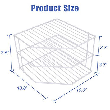 3-Tier Corner Shelf Counter and Cabinet Organizer - Steel Metal Wire - Rust Resistant - Plates, Dishes, Cabinet & Pantry Organizer - Kitchen Organization (10 x 7.5 Inch)(White)