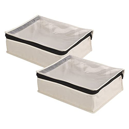 Household Essentials Canvas Sweater Storage Bags, 2-Pack, Breathable Cotton, Under-Bed Zippered Storage with Clear Top Window, Stackable, Cedar Insert Compatible (Not Included), Natural
