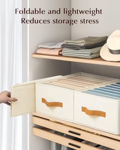 Clothes Organizers and Storage - 4/5/7 Grids Fabric Jeans Organizer with Handles, Foldable Closet Organizers Dividers, Wardrobe organizer for Pant, Sweater, T-shirt, Scarf, 6 Pack, Beige