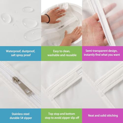 Hanging Garment Bags 12 Piece Set - 60 Inch Translucent Dust Proof Clothes Bag White Breathable Full Zipper Dust Cover for Suit Dance Costumes Gown Dress.