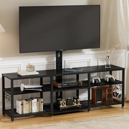 VECELO TV Stand with Mount and Power Outlets, Entertainment Center for 55/60/65/70/75 inch TVs, Height Adjustable Media Console with Storage Shelves, for Living Room, Bedroom, Black