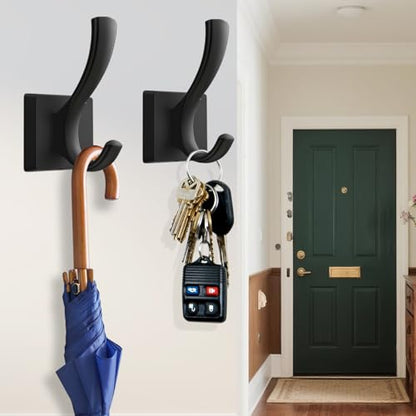 TOFIIGREM Black Towel Hooks, Coat Robe Hooks Bathroom Entryway Mudroom Pool Hooks for Wall Mount Hanging Towels Bathrobe Key Hat Backpack (2 Pack, Black)