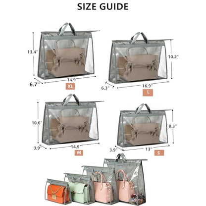 12 Packs Dust Bags for Handbag, Clear Purse Storage Organizer Bag for Closet with Zipper and Handle, 4 Size Hanging Dust Cover Bag for Purse Crafts Protector