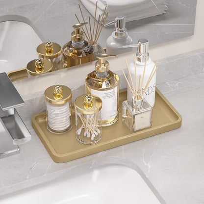 Weenson Gold Bathroom Vanity Tray for Countertop Perfume Makeup Jewelry Decor Candle, Bamboo Kitchen Tray for Soap Dispenser Spice Coffee, Toilet Tank Tray 11.81”L x 6.1”W x 0.79”H