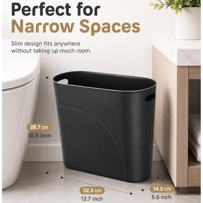 ROYFACC Small Trash Can Plastic Bathroom Wastebasket 3.2 Gallon Slim Garbage Container Bin with Handle for Home Kitchen Bathroom Bedroom Office, 2 Pack (Black)