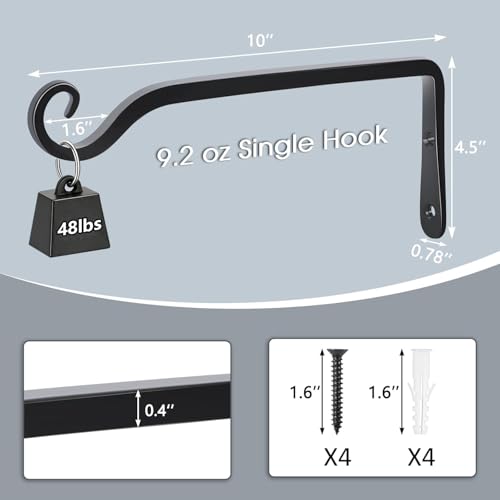 Gtongoko 10" Heavy Duty Outdoor Plant Hanger Wall Bracket, 2 Pack | 48lb Capacity,Rust-Resistant Finish,Easy Installation,Fit Hanging Baskets,Ideal for Bird Feeders & Lanterns
