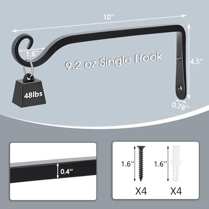 Gtongoko 10" Heavy Duty Outdoor Plant Hanger Wall Bracket, 2 Pack | 48lb Capacity,Rust-Resistant Finish,Easy Installation,Fit Hanging Baskets,Ideal for Bird Feeders & Lanterns