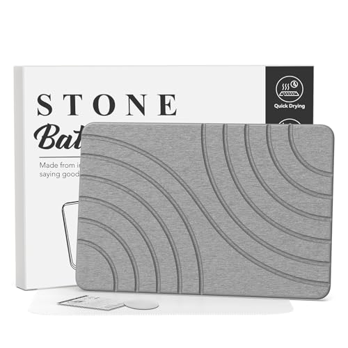 Stone Bath Mat for Bathroom Quick Drying Shower Mats Super Absorbent Diatomaceous Earth Stone Mats, Easy to Clean & Odorless, 23.6 × 15.5 Inch Grey