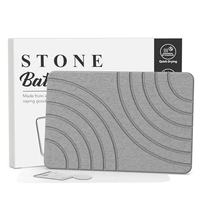 Stone Bath Mat for Bathroom Quick Drying Shower Mats Super Absorbent Diatomaceous Earth Stone Mats, Easy to Clean & Odorless, 23.6 × 15.5 Inch Grey