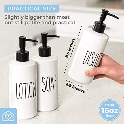 Porcelain 16oz Kitchen Soap Dispenser. Detergent Dispenser or Dish Soap Dispenser for Kitchen Sink. White Soap Dispenser, Modern Farmhouse Decor Dish Soap Pump for Kitchen Organization