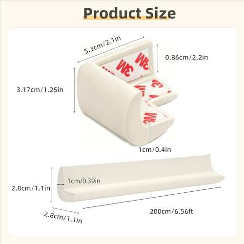 Corner Protector Baby, Baby Proofing Edge Corner Protector, Soft Foam White | Waterproof Foam Cushion with Adhesive Tape ,Corner Protector for Fireplace, Table, Stair, Cabinet (6.6ft Edge + 4 Corners)
