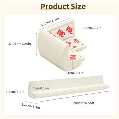 Corner Protector Baby, Baby Proofing Edge Corner Protector, Soft Foam White | Waterproof Foam Cushion with Adhesive Tape ,Corner Protector for Fireplace, Table, Stair, Cabinet (6.6ft Edge + 4 Corners)