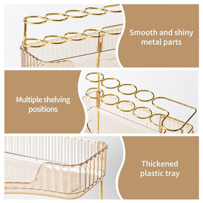 Makeup Organizer 3-Tier Bathroom Counter Organizer with Makeup Brush Holder | Corner Bathroom Organizer Countertop, Acrylic Counter Storage for Bathroom Dresser, Skincare Perfume Organizer- Amber Gold
